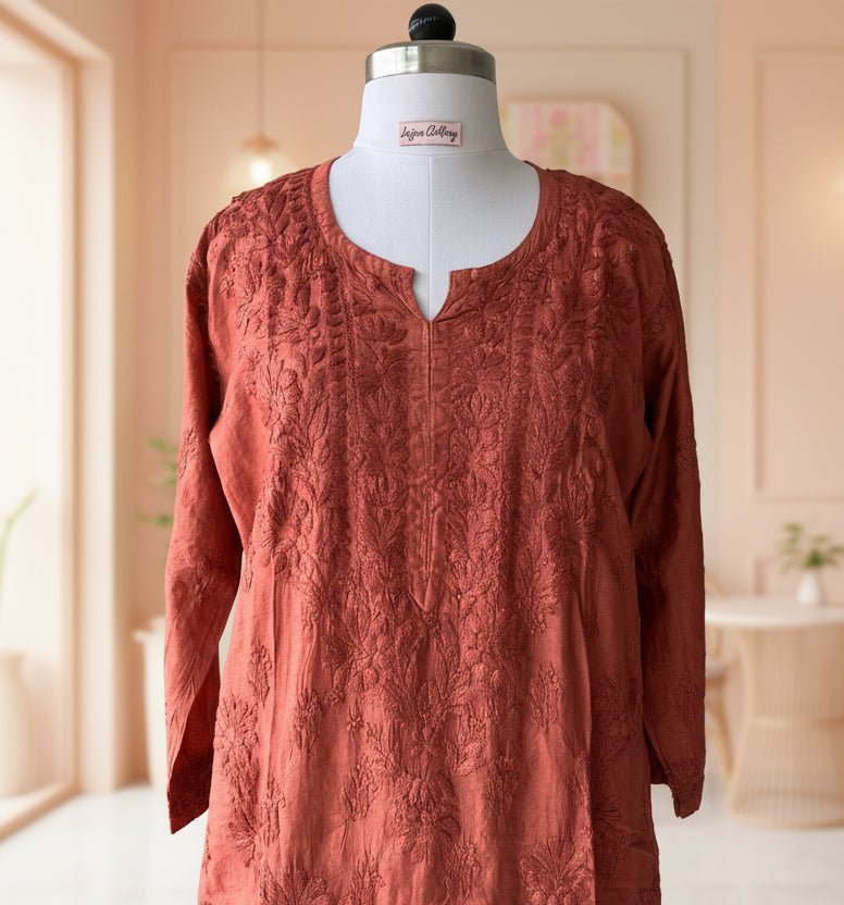 Brown Chikankari Chanderi Kurta Pant
