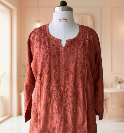 Brown Chikankari Chanderi Kurta Pant