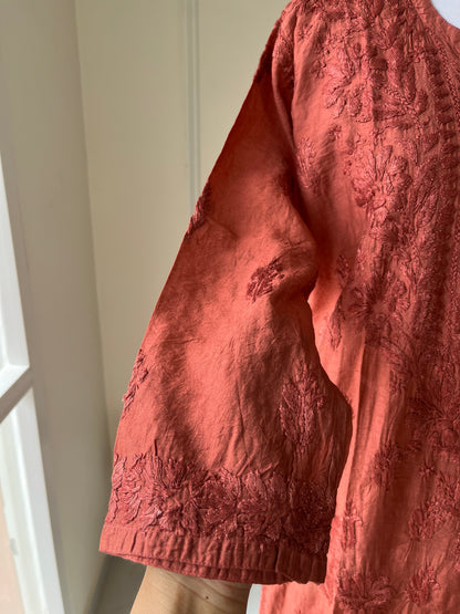 Brown Chikankari Chanderi Kurta Pant