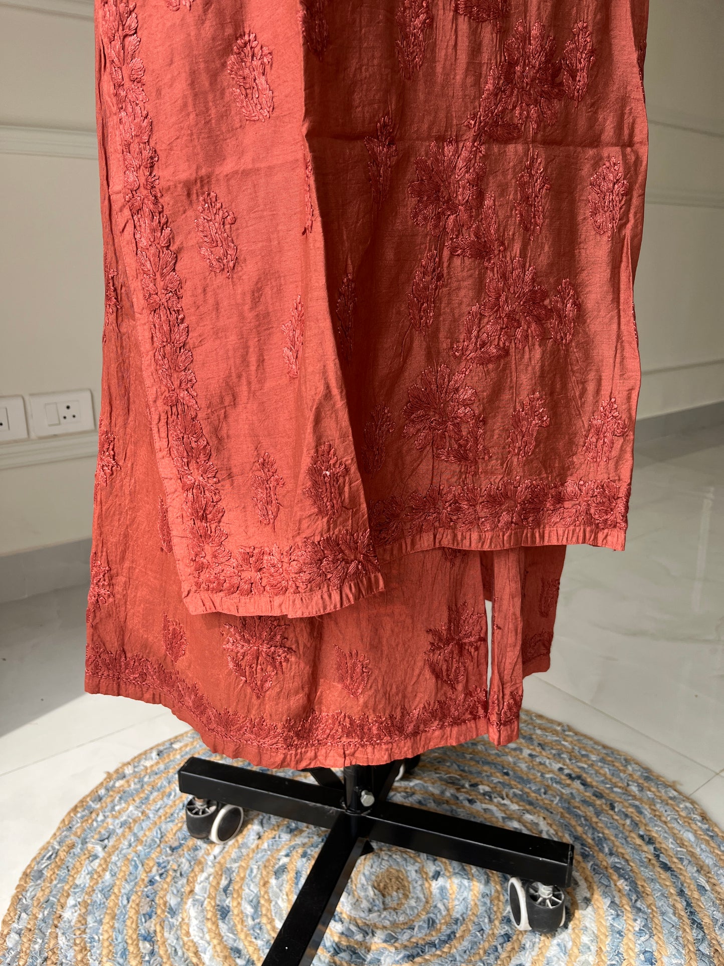 Brown Chikankari Chanderi Kurta Pant