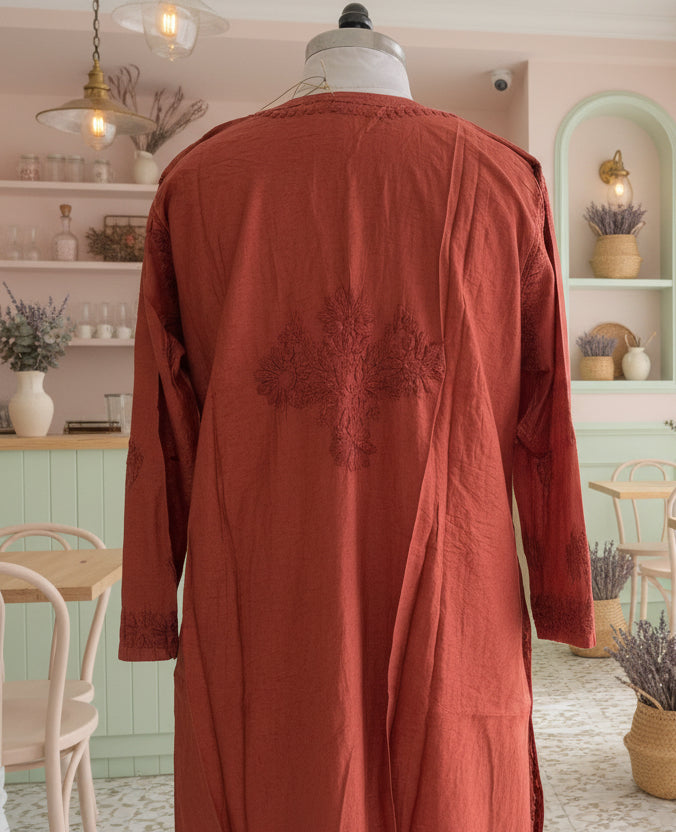 Brown Chikankari Chanderi Kurta Pant