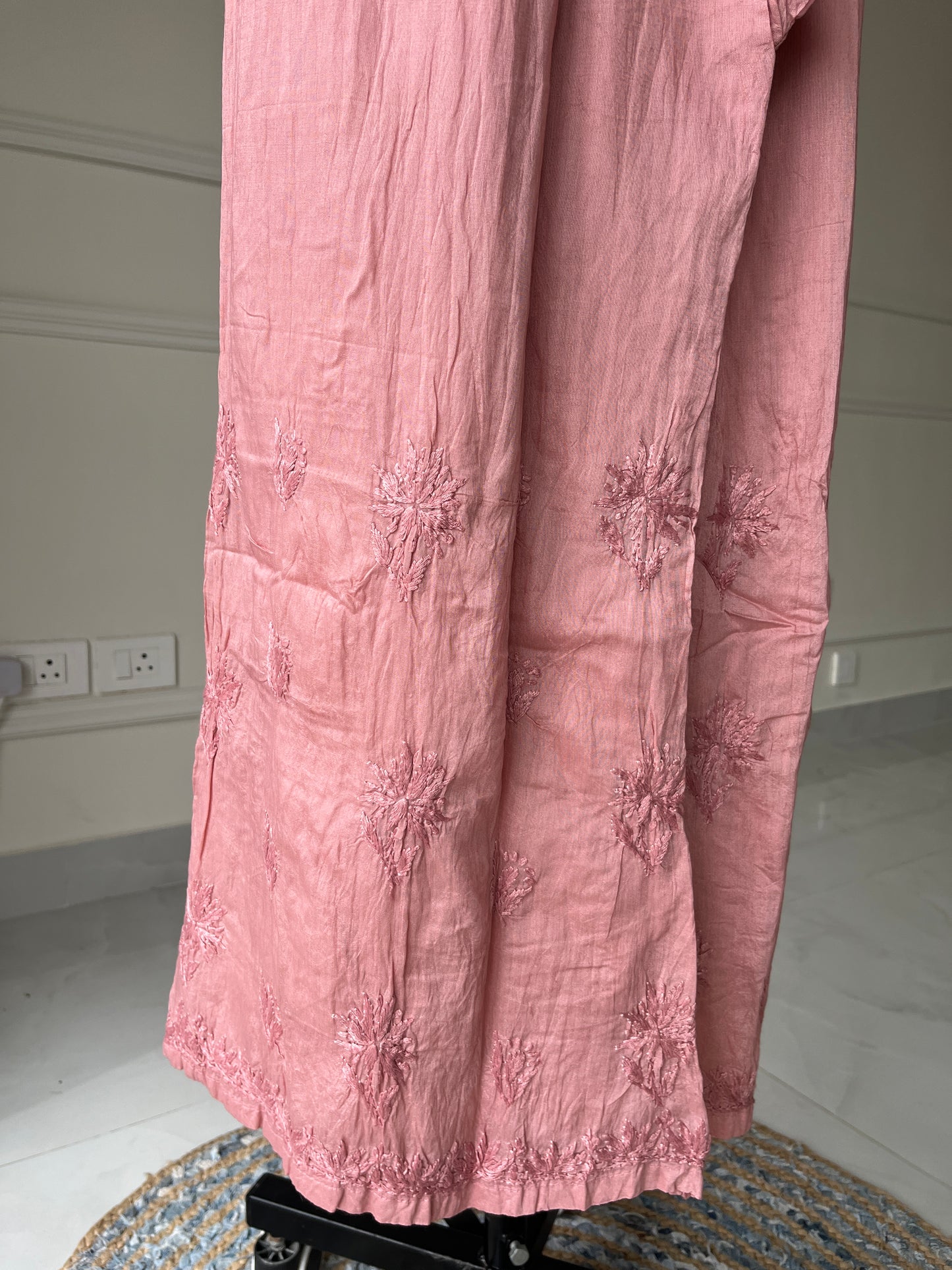 Powder Pink Chikankari Chanderi Kurta Pant