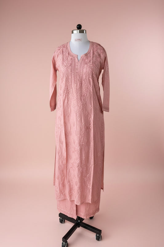 Powder Pink Chikankari Chanderi Kurta Pant