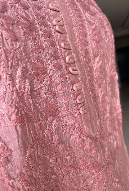 Powder Pink Chikankari Chanderi Kurta Pant