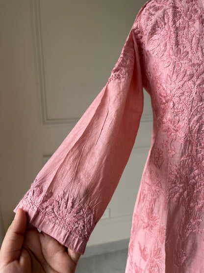 Powder Pink Chikankari Chanderi Kurta Pant