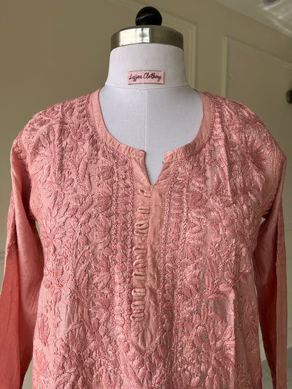 Powder Pink Chikankari Chanderi Kurta Pant