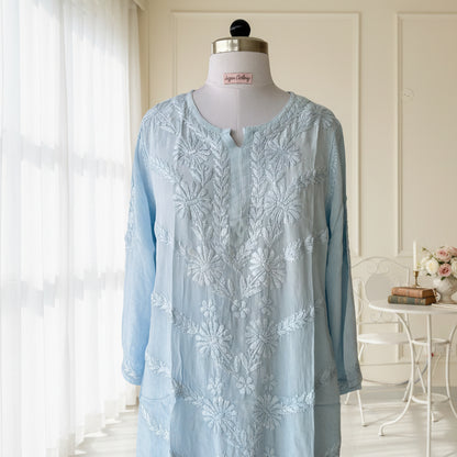 Blue Crepe Chikankari Kurta Pant