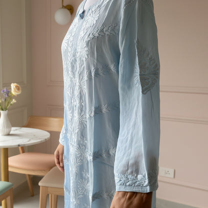 Blue Crepe Chikankari Kurta Pant