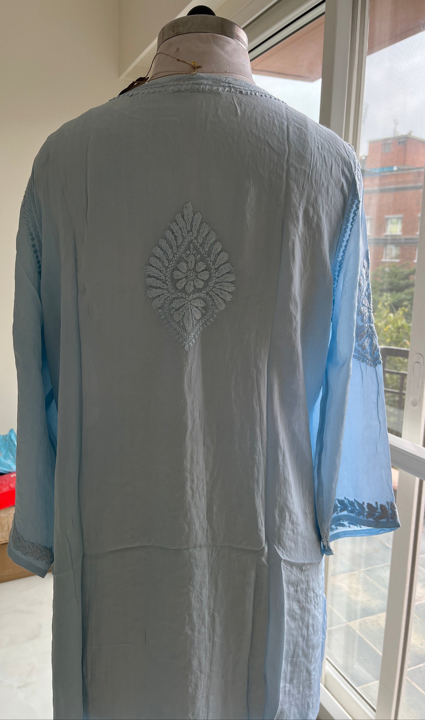 Blue Crepe Chikankari Kurta Pant
