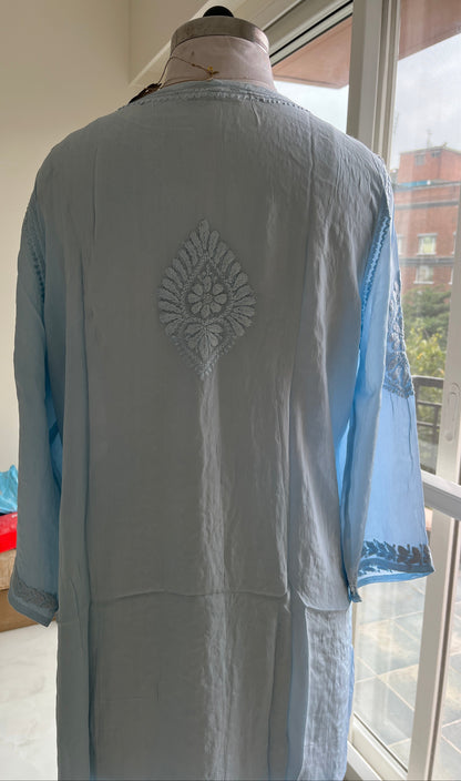 Blue Crepe Chikankari Kurta Pant