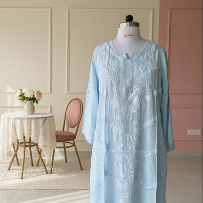 Blue Crepe Chikankari Kurta Pant