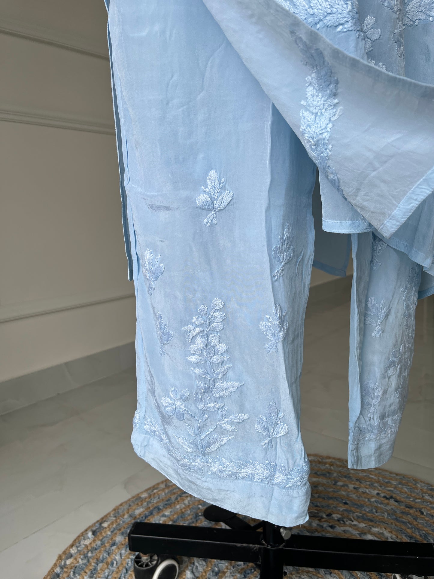 Blue Crepe Chikankari Kurta Pant