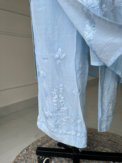 Blue Crepe Chikankari Kurta Pant