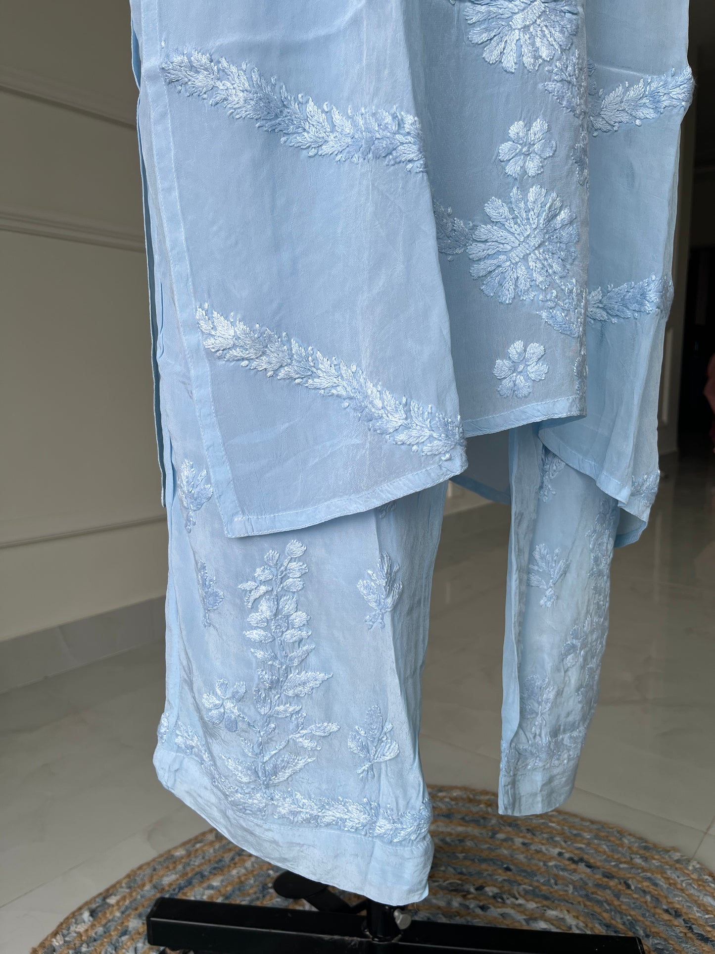 Blue Crepe Chikankari Kurta Pant