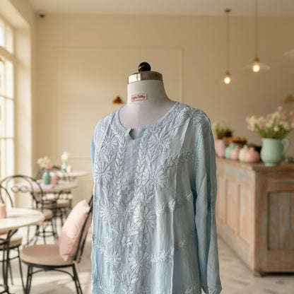 Blue Crepe Chikankari Kurta Pant