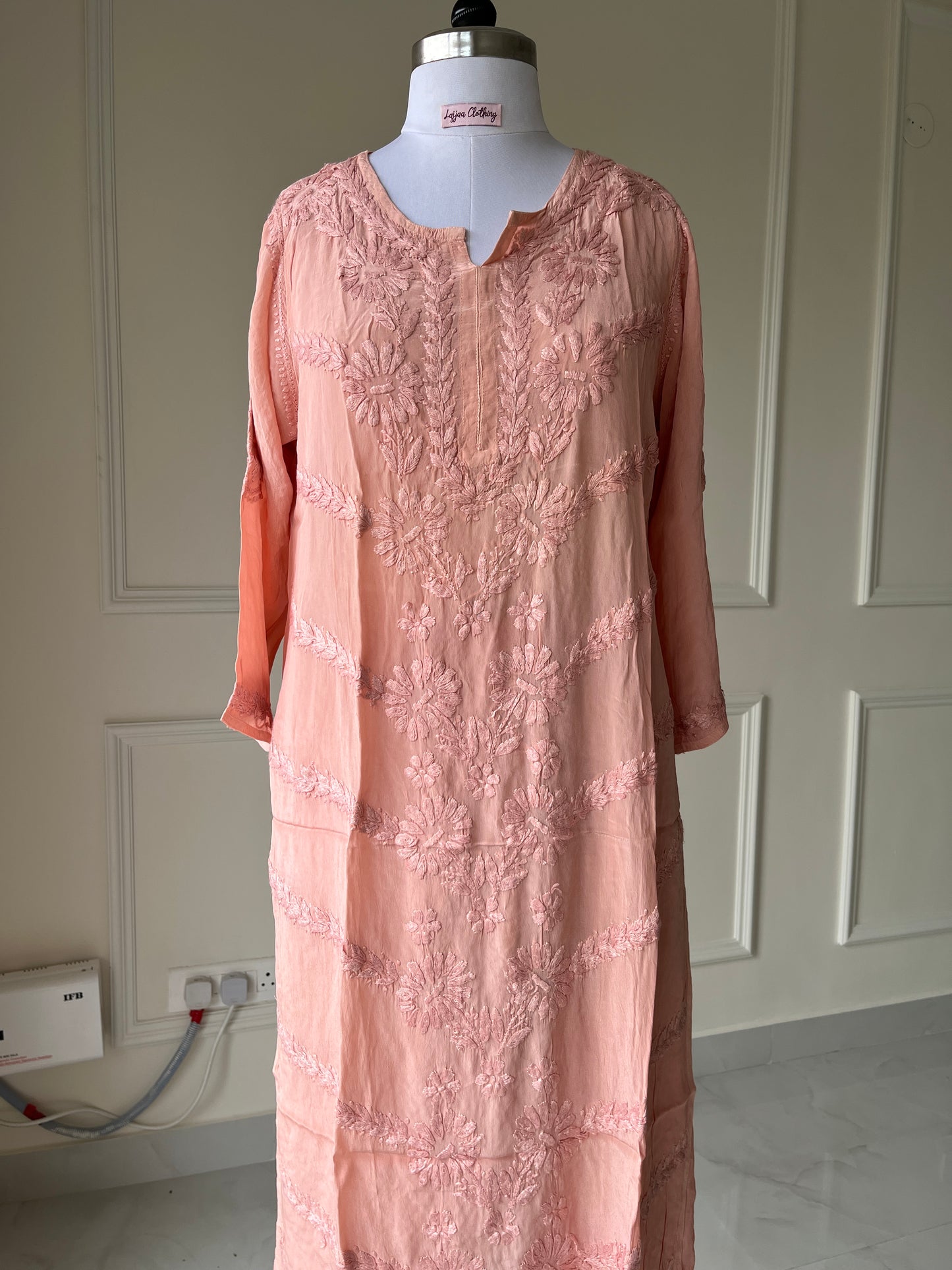 Powder Pink Crepe Chikankari Kurta Pant