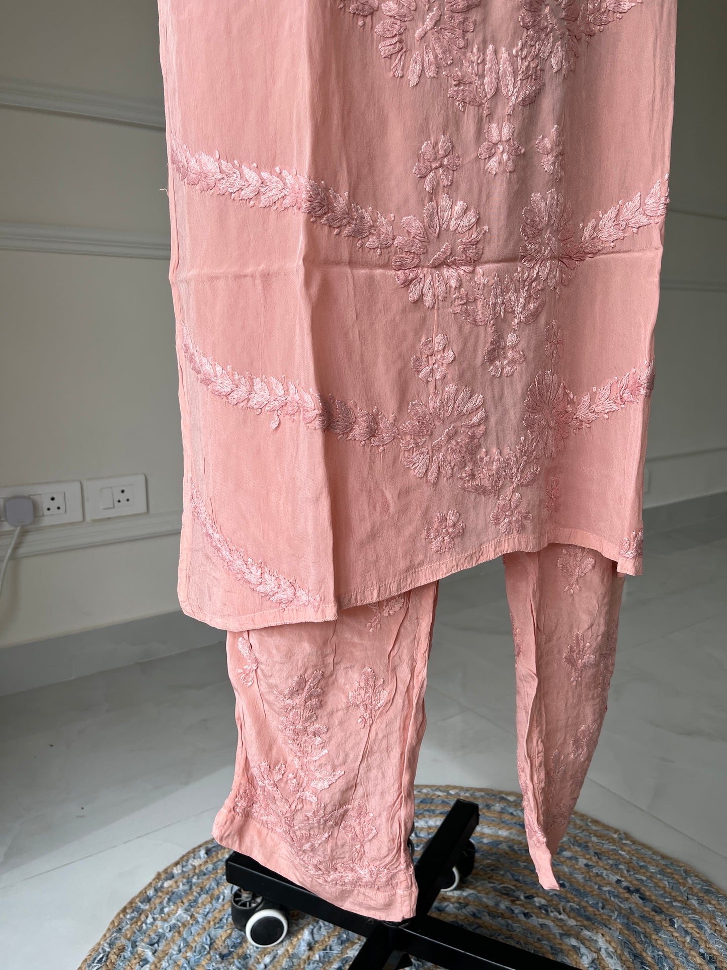 Powder Pink Crepe Chikankari Kurta Pant