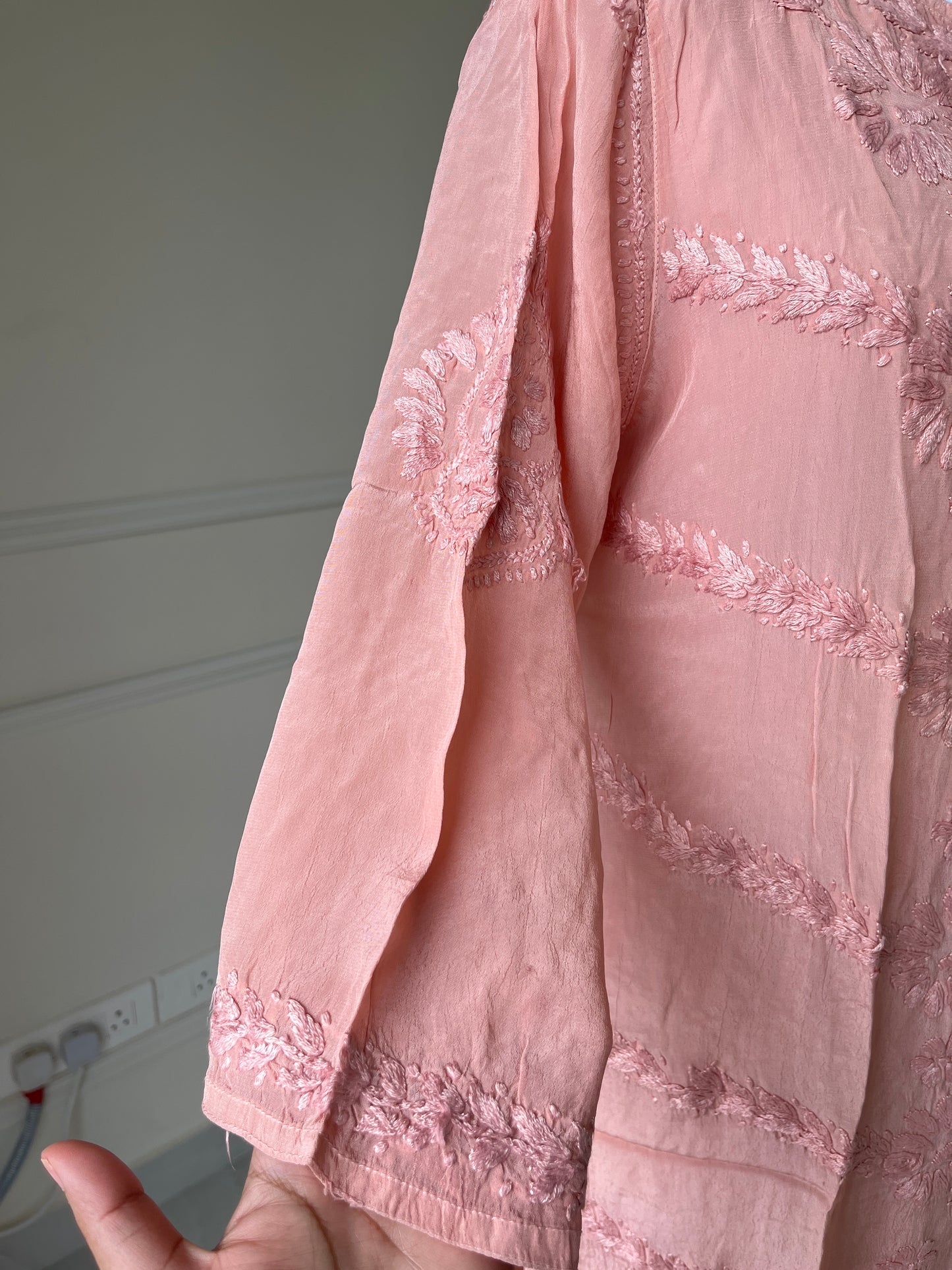 Powder Pink Crepe Chikankari Kurta Pant