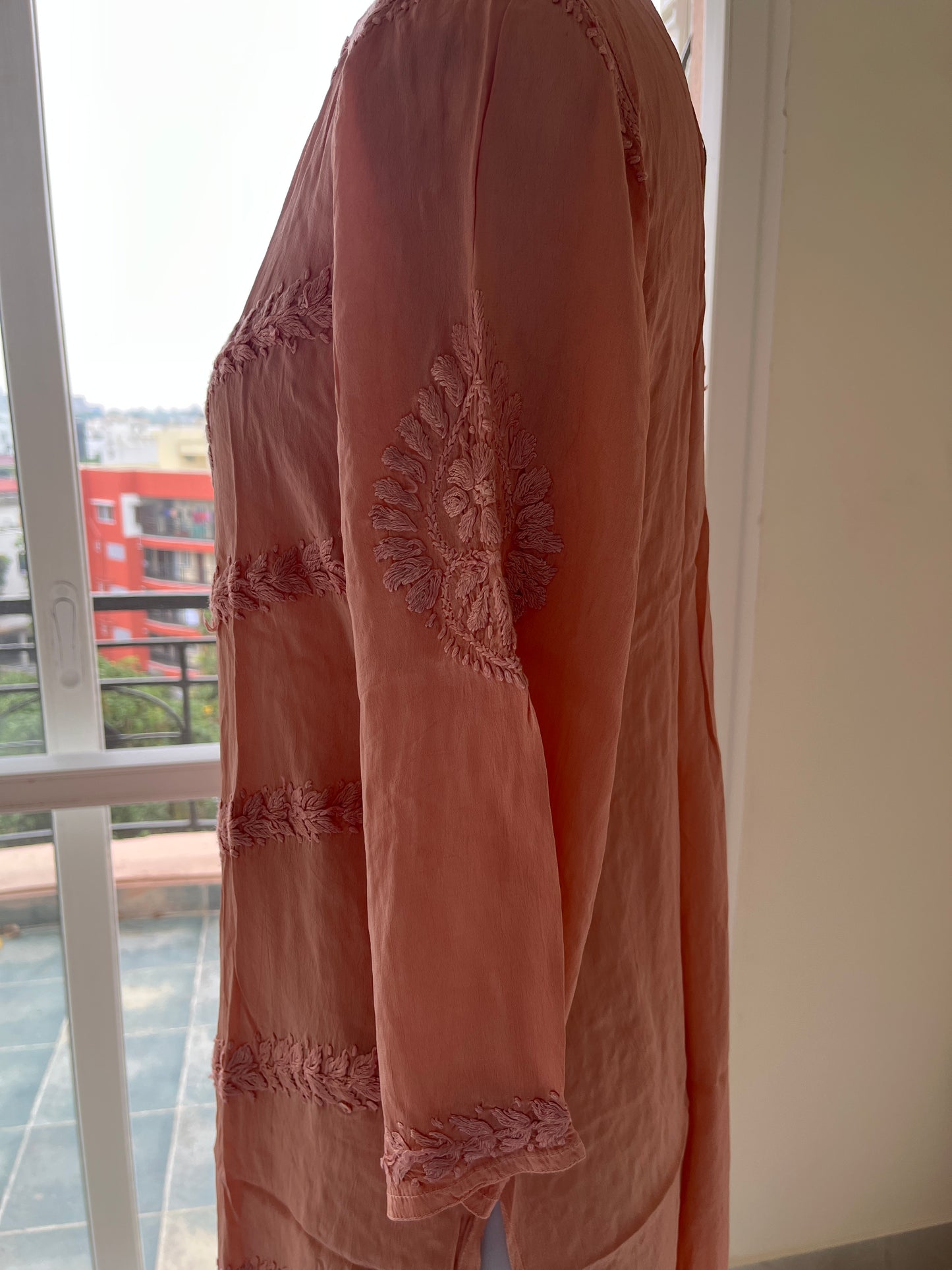 Powder Pink Crepe Chikankari Kurta Pant