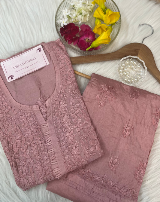 Powder Pink Chikankari Chanderi Kurta Pant