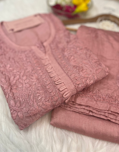 Powder Pink Chikankari Chanderi Kurta Pant