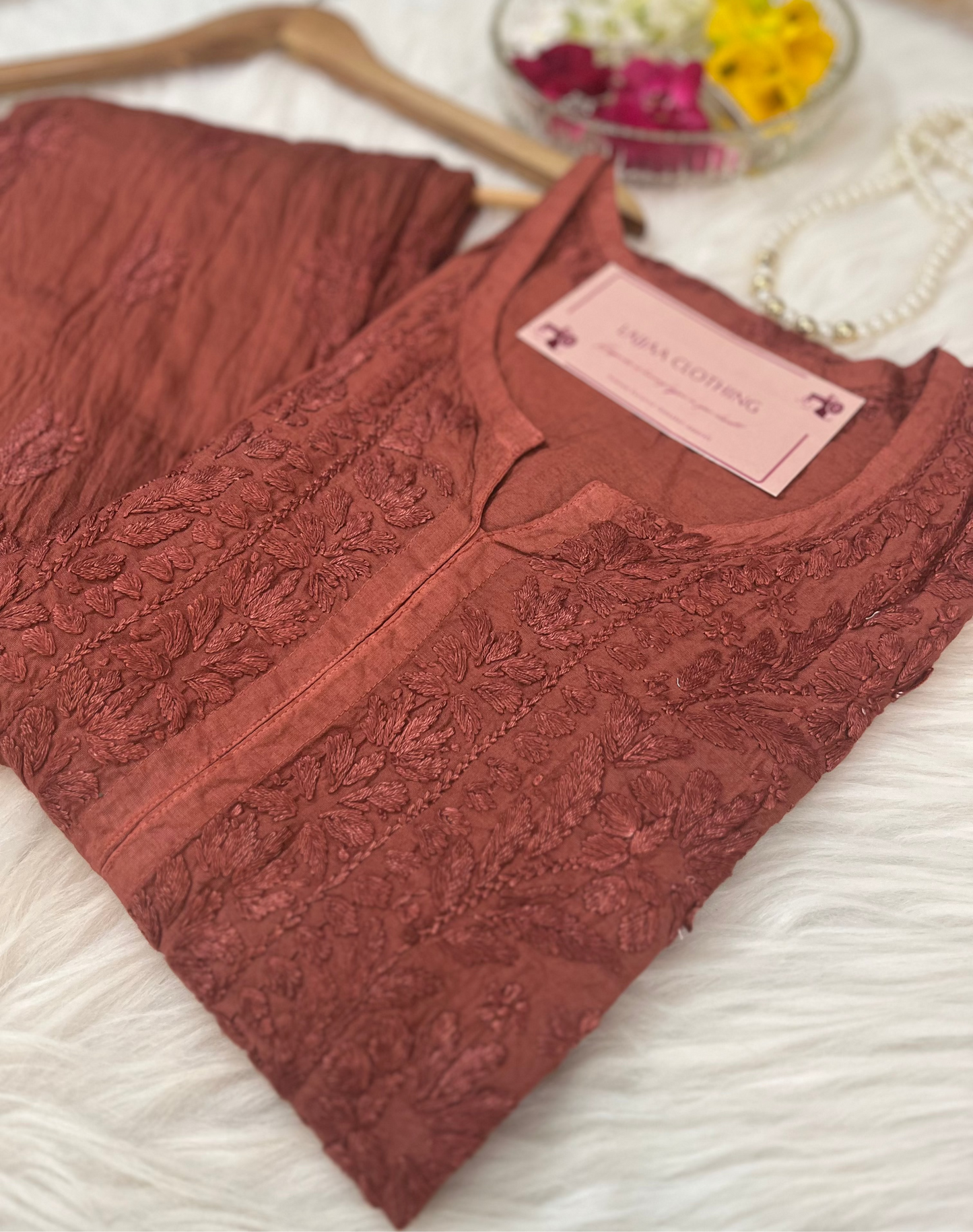 Brown Chikankari Chanderi Kurta Pant