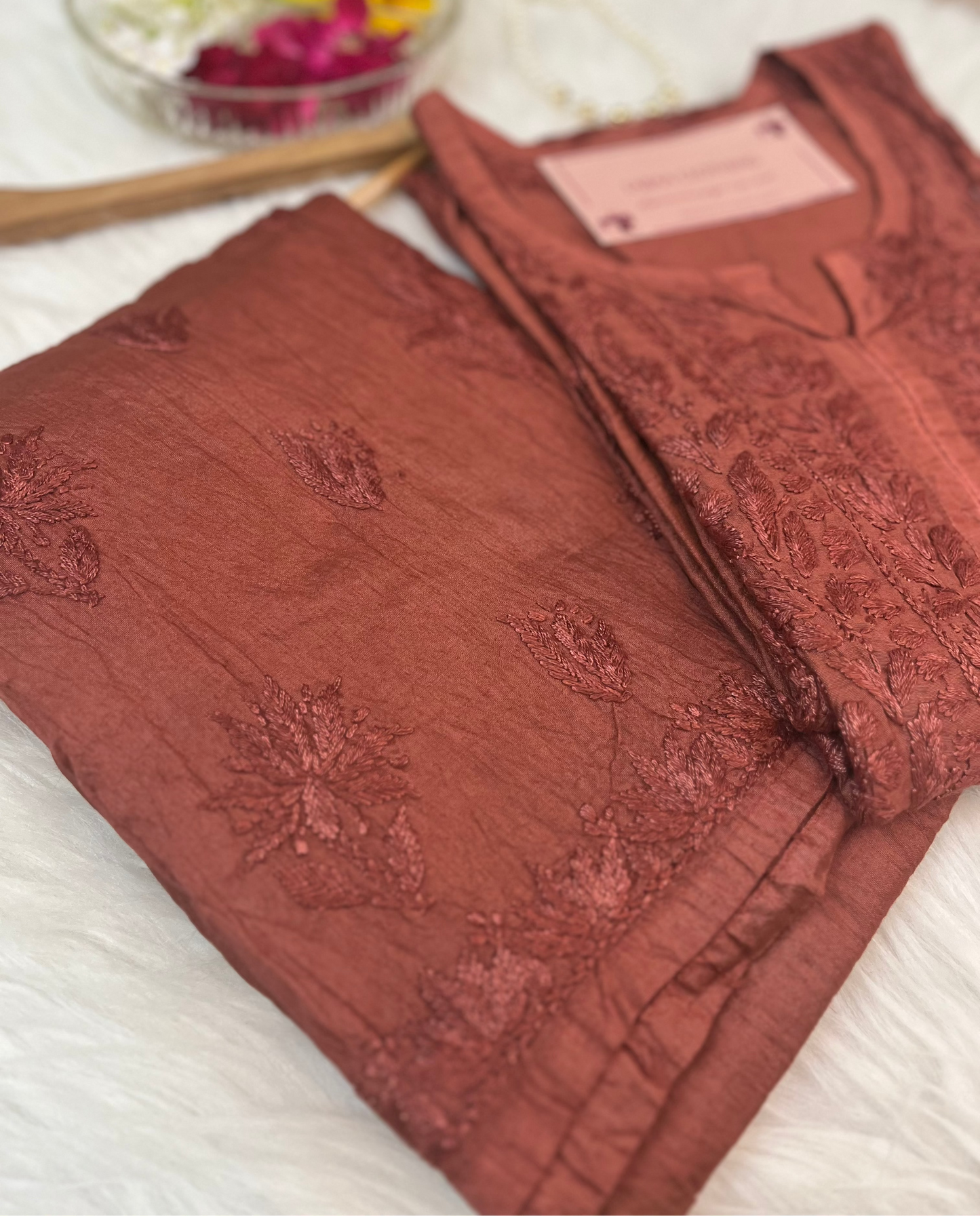 Brown Chikankari Chanderi Kurta Pant