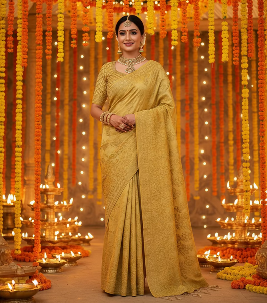 Yellow Tissue Chanderi Chikankari Saree
