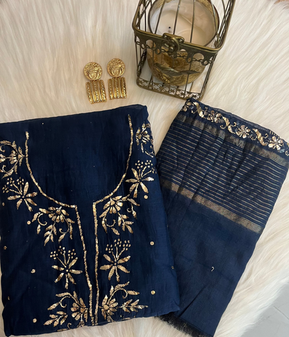 Navy Blue Badla Chikankari Suit Set