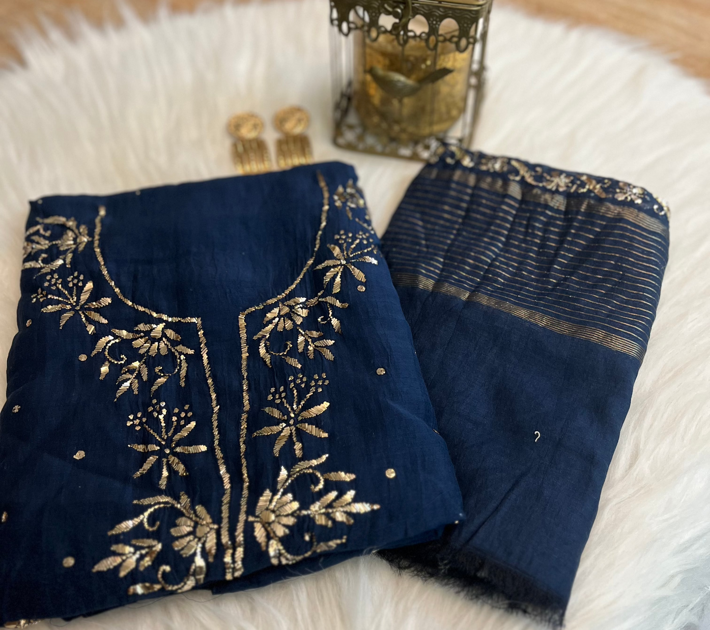 Navy Blue Badla Chikankari Suit Set