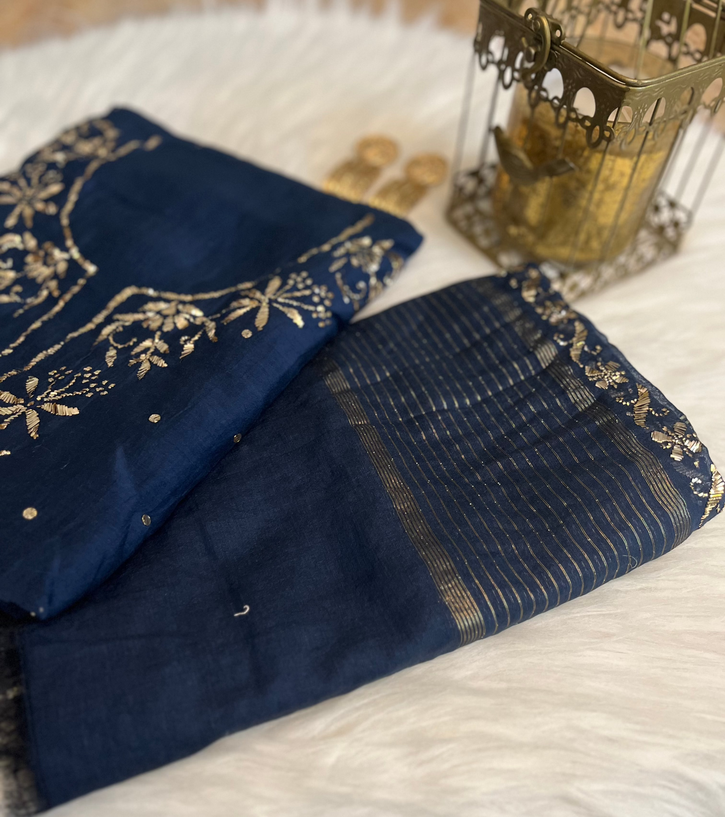 Navy Blue Badla Chikankari Suit Set