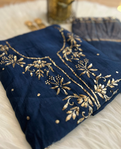 Navy Blue Badla Chikankari Suit Set