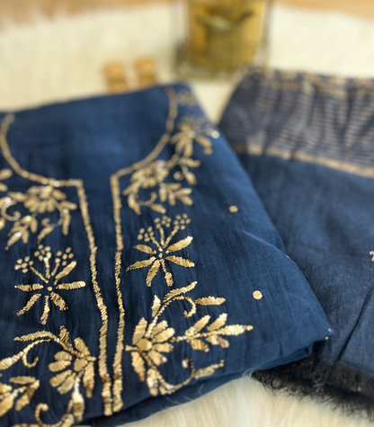 Navy Blue Badla Chikankari Suit Set