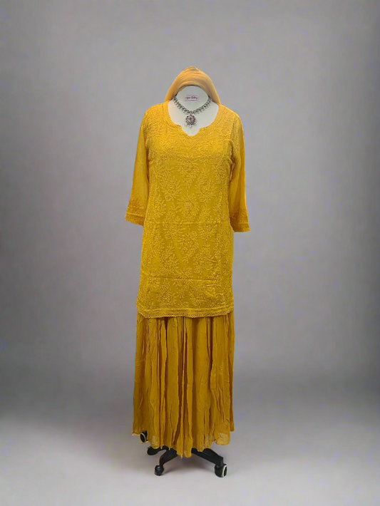 Yellow Georgette Chikankari Gharara