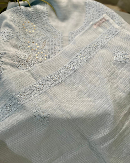 Blue Kota Mukaish Chikankari Suit Set