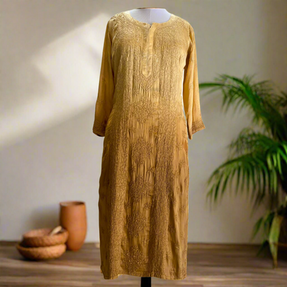 Brown Ombre Modal Satin Chikankari Kurta
