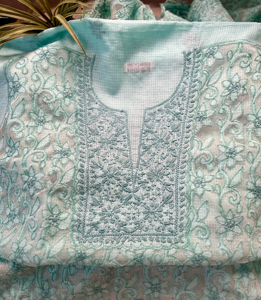 Cyan Chikankari Kota Appliqué Work Suit Set