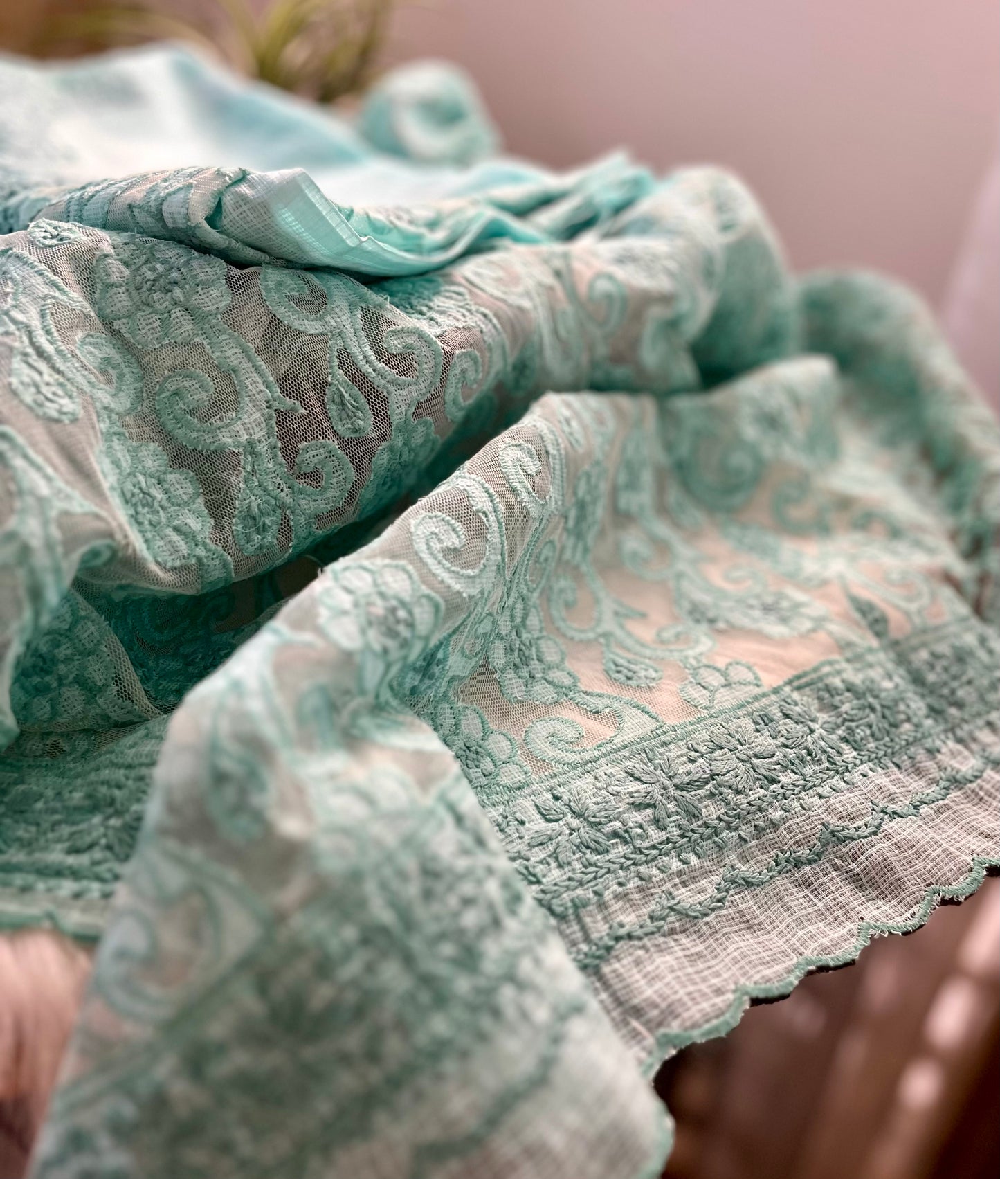 Cyan Chikankari Kota Appliqué Work Suit Set