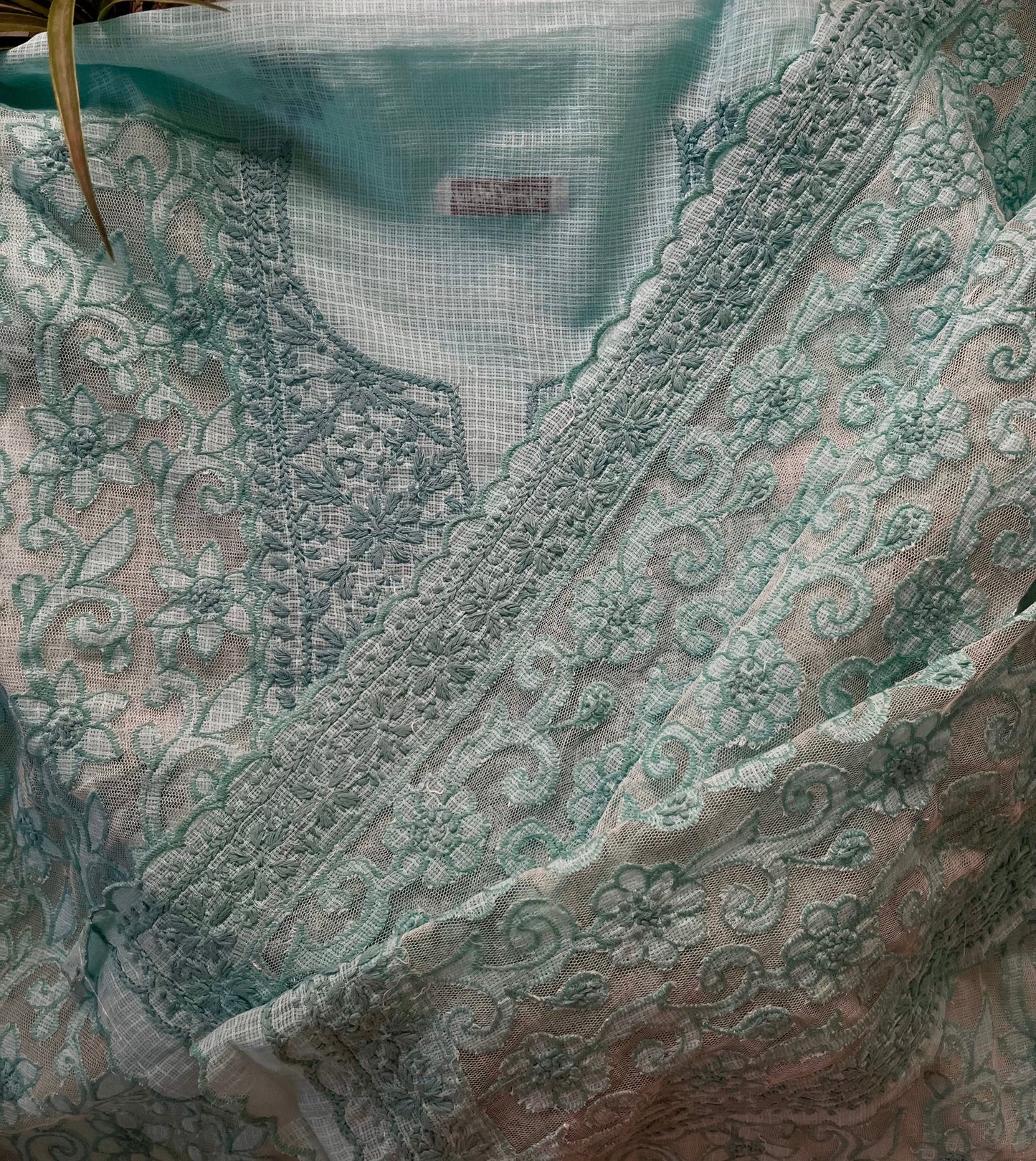 Cyan Chikankari Kota Appliqué Work Suit Set