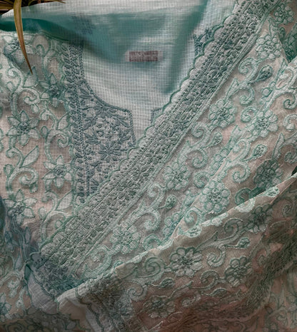 Cyan Chikankari Kota Appliqué Work Suit Set