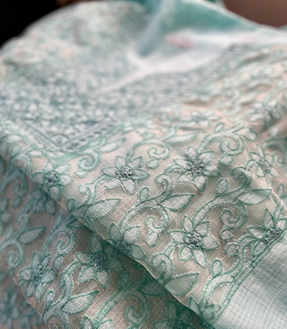 Cyan Chikankari Kota Appliqué Work Suit Set