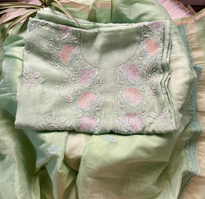 Green Mul Chanderi Chikankari Suit Set