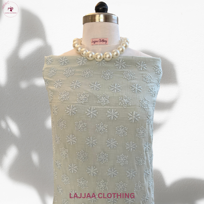 Ice Blue Mul Cotton Chikankari Suit Set