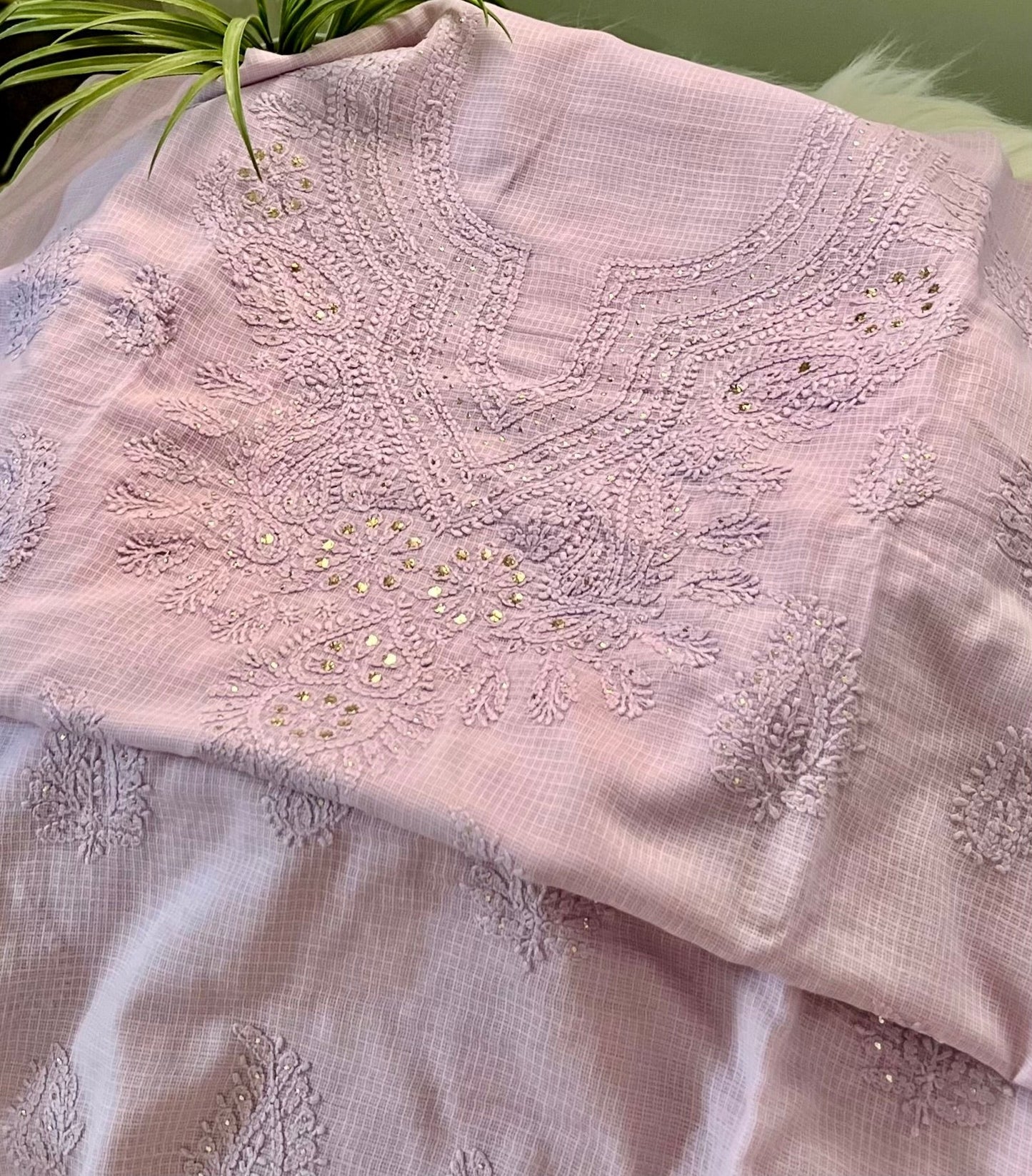 Lavender Kota Mukaish Chikankari Suit Set