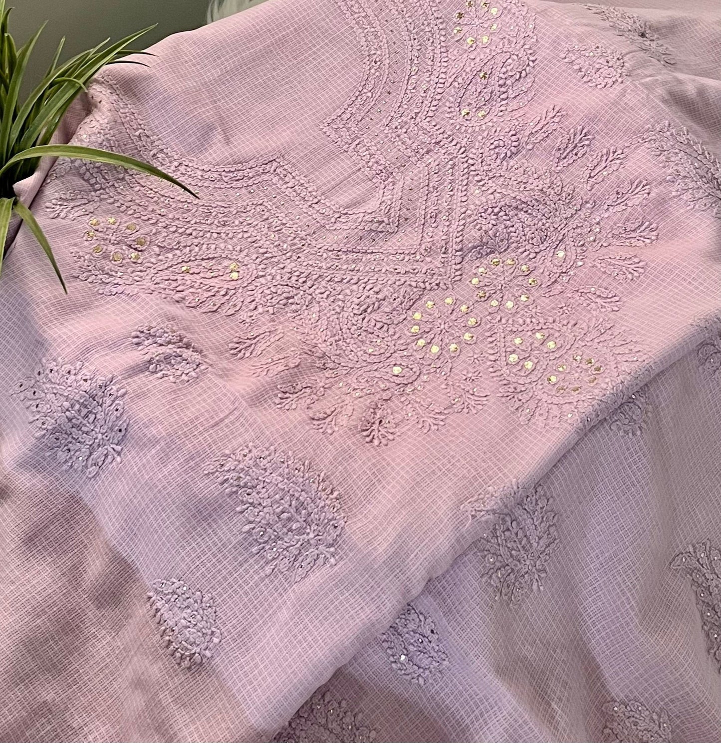 Lavender Kota Mukaish Chikankari Suit Set