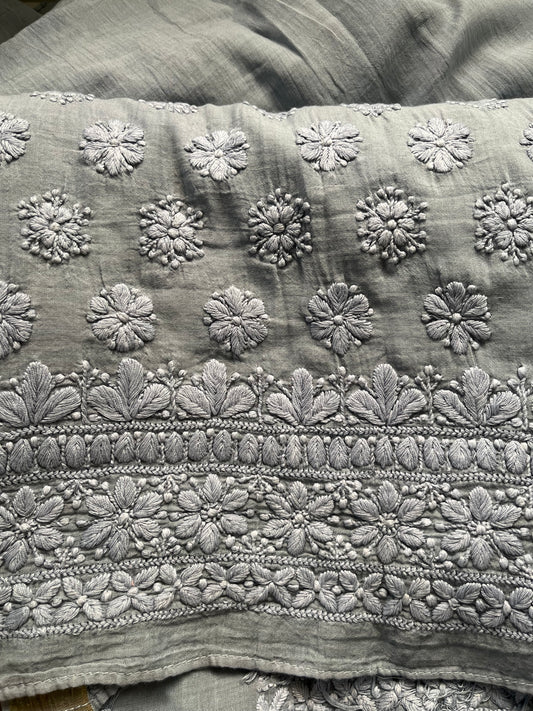 Dark Grey Mul Cotton Chikankari Suit Set