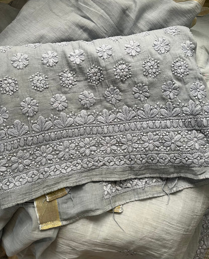 Dark Grey Mul Cotton Chikankari Suit Set