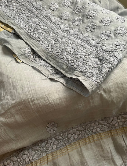 Dark Grey Mul Cotton Chikankari Suit Set