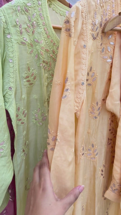 Onion Pink Gottapatti Chikankari Kurta Pant Set