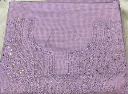 Purple Kota Mukaish Chikankari Suit Set